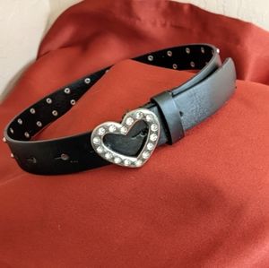 Adorable girls XS belt black with rhinestone heart buckle